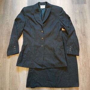 Vintage 90s Kasper Skirt Suit 12 Women's Black Pinstripe - Flaws